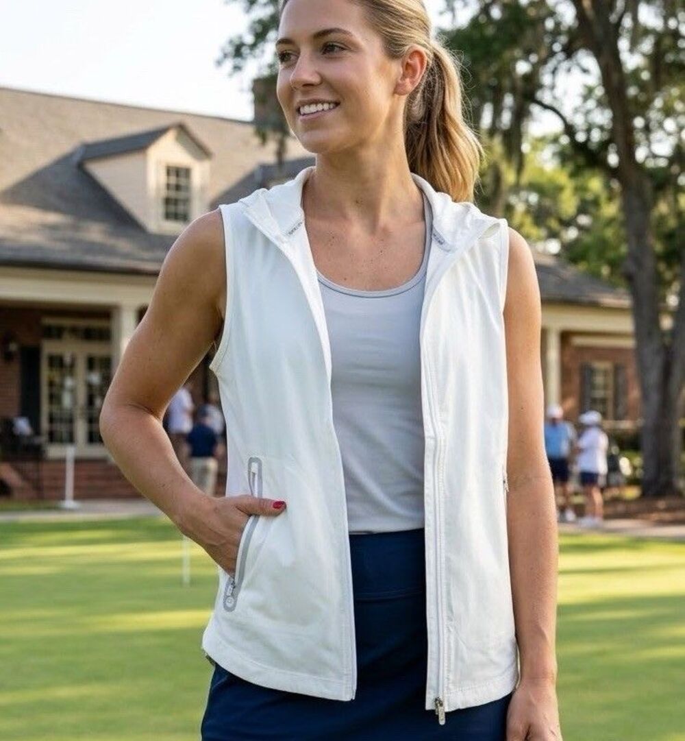 Peter Millar Jameson Flex Adapt Full Zip Hooded Vest White Women's Size Medium
